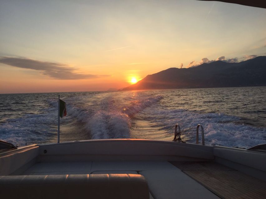 From Amalfi: Private Sunset Cruise along the Amalfi Coast - Praiano and the distant view of Positano