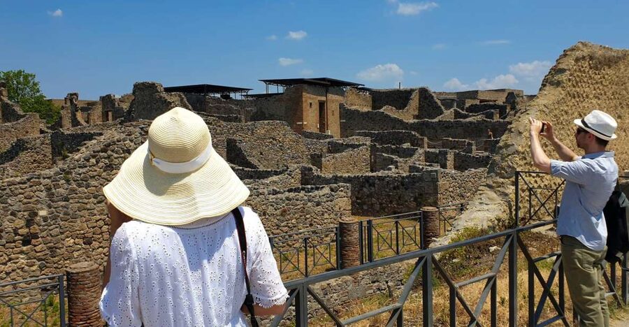 From Sorrento: Skip-the-Line Pompeii Tour and Vineyard Lunch - Walking Pompeii in the heat