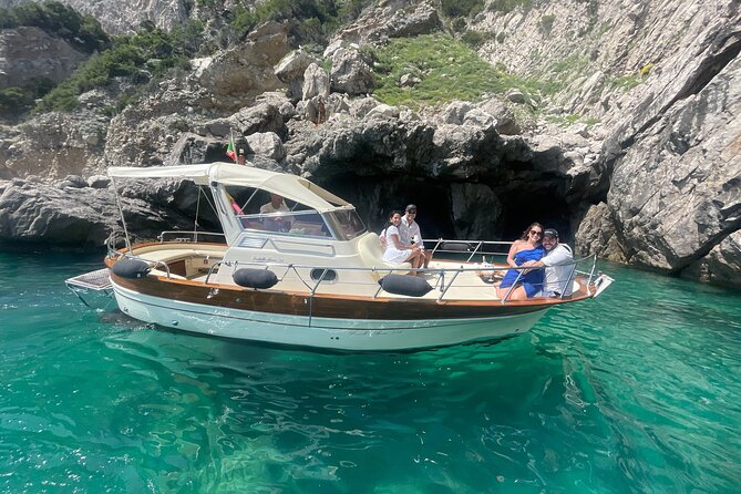 Three Hour Private Guided Tour of Capri with a luxury Gozzo cabin cruiser - White Grotto and the changing colors of the rock
