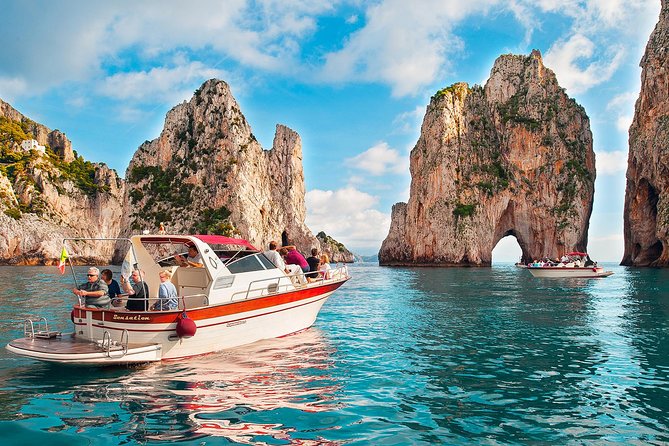 Very Small Group Capri Boat Excursion with Transfer from Sorrento - Punta Carena and the rock arch near Matromani